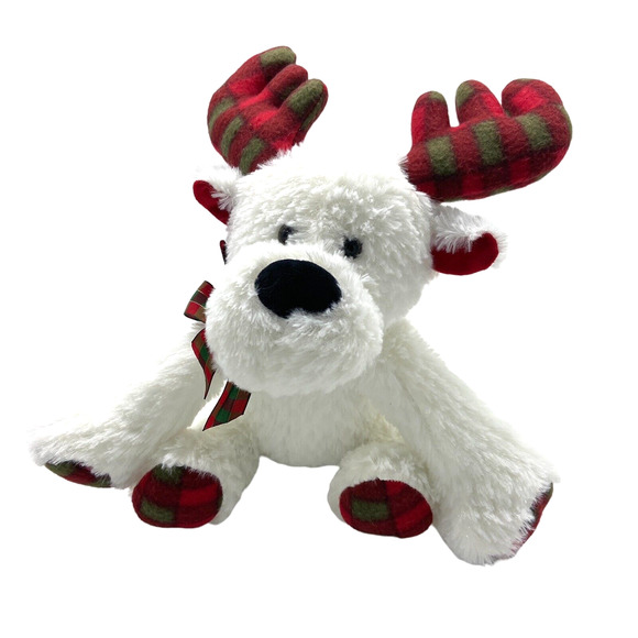 Unbranded Other - Plush Christmas plaid Antler White Reindeer Toy Holiday Stuffed Animal Bow 15"